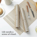 Leetaltree Stardust Yellow Placemats Set of 6 - Heat Resistant Non-Slip Place mats for Dining Table, Washable Durable PVC Vinyl Woven Table Mats（Stardust Yellow, 6）