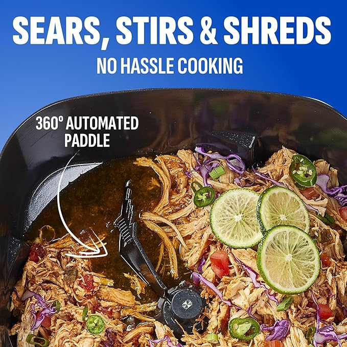 STIRMAX™ Midnight Blue 7.5 Quart Digital Multi-Cooker with Automatic Paddle to Stir and Shred, 9 in 1 programmable presets to Sauté, Sear, and Brown Food Before Simmering