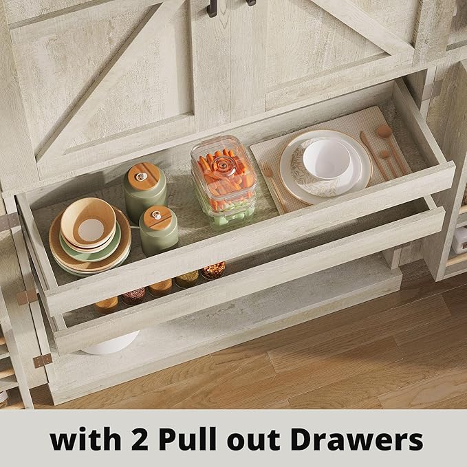 IRONCK Kitchen Pantry Storage Cabinet 72.8" H, 4 Barn Doors with Storage Rack, 4 Adjustable Shelves, Freestanding Cupboard for Dining Room Living Room, Laundry, Rustic Maple