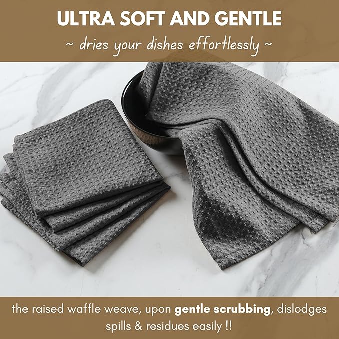 Native Fab Cotton Dish Towel & Dishcloth Set - 8 Piece Pack for Cleaning, Cooking, Baking - Absorbent, Durable, Washable, Quick Drying Towels for Home, Kitchen, BBQ & Everyday Use - Gray