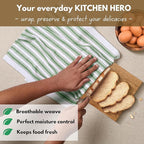 Native Fab Stripe Kitchen Towel - 4 Pack - Basket Weave 100% Cotton Dish Towels - 16x26 inches - Absorbent Towels for Cleaning, Quick Drying, Washable Dish Cloths with Hanging Loop - Mint Green