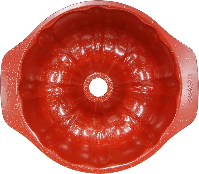casaWare Fluted Cake Pan 9.5-inch (10-Cup) Ceramic Coated NonStick (Red Granite)