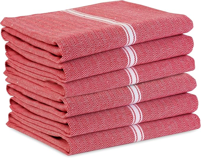 LANE LINEN Kitchen Towels Set - 100% Pure Cotton Dish Towels for Kitchen, Super Absorbent Kitchen Hand Towel, Tea Towels, Soft & Durable Dish Cloths, Pack of 6 – 14”x25”, Red