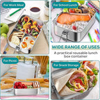 HaWare Stainless Steel Bento Box, 29oz (850ML) Leak-Proof Lunch Box for Kids Adults, 3 Compartments Food Containers with Removable Dividers and Bag, Metal Lunch Containers for Snack Meal Sandwich
