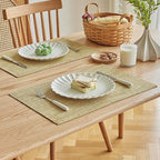 Softalker Faux Linen Placemats Set of 12-12 x 18 Inch, Heat Resistant Double Layered Durable Burlap Farmhouse Place Mats, Non-Slip Washable Rustic Table Mats for Dining, Kitchen, Party（Khaki