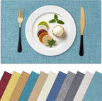 Homaxy Cloths Placemats for Dining Table Set of 8, Heat Resistant Washable Cotton Linen Blend Table Mats, Easy to Clean Place Mats for Indoor Outdoor Party Kitchen Decoration, 13" x 19", Aqua