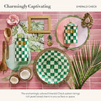 MACKENZIE-CHILDS Medium Enamel Canister, Kitchen Storage Container with Lid, Green-and-White Emerald Check