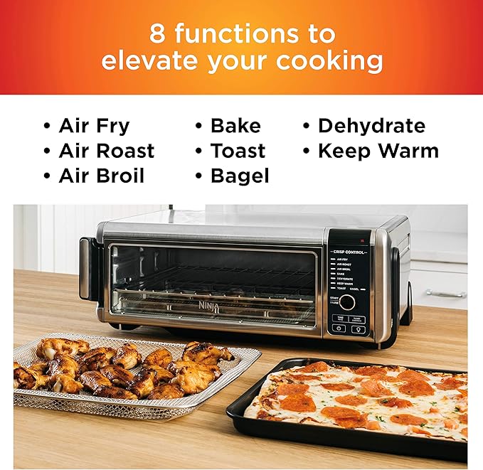 Ninja Digital Air Fry Countertop Oven, 8-in-1 Functionality, 1800W, Flip-Up Design, XL Capacity, Air Fry Basket, Wire Rack & Crumb Tray, Silver, SP101