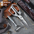 HUUSK Kitchen Scissors and Vegetable Peeler Set - Silver Stainless Steel Cooking Kitchen Shears for Food with Serrated Peeler, Heavy Duty Japanese Style Dishwasher Safe Meat Scissors for all Purpose