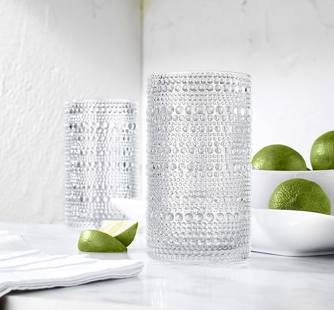 Glaver's Hobnail Drinking Glasses, Set of 4 Clear Vintage Beaded Glass Cups, 15 Oz. Cocktail Drinking Glassware Set, For Water Juice, Smoothies. Home, Dinner, Bar uses.