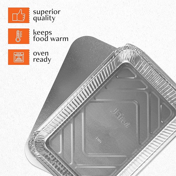 PLASTICPRO Disposable 4 LB Aluminum Takeout Tin Foil Oblong Baking Pans 12'' X 8'' X 2'' Inch With Cardboard Lids - Brownies, Bread, or Lunchbox, Pack of 5