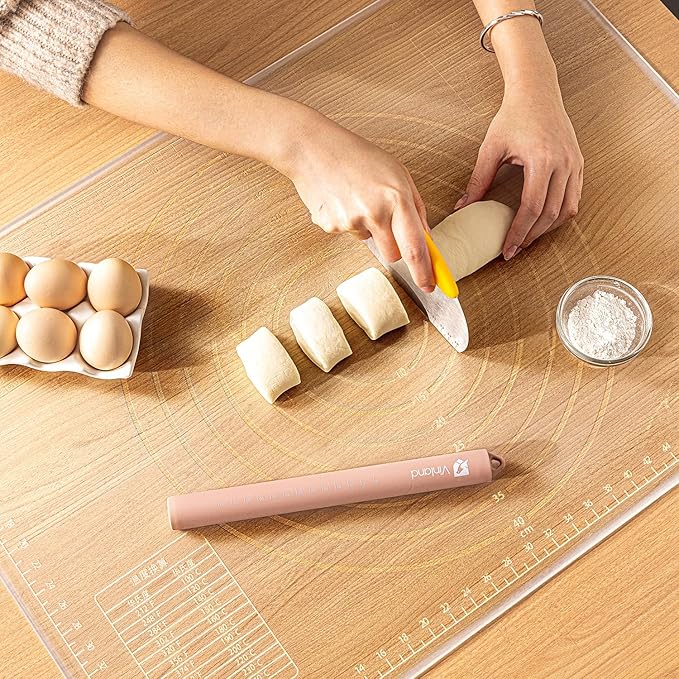 Silicone Baking Mat, Silicone Pastry Mat 19.69"×15.75" Extra Thick Non Stick Baking Mat Food Grade Silicone Dough Rolling Bake Mat with Edge Heightening - High Transparency