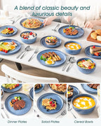 vancasso ANYA 18 Pieces Plates and Bowls Set, Blue Dinnerware Sets, Reactive Glaze Dishes Set for 6, Ceramic Dishware Sets Kitchen Dinner Set, Microwave & Dishwasher Safe