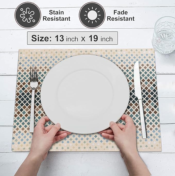 Ruvanti Placemats 100% Cotton 13x19 Inch, Dining Table Placemats Set of 6, Modern Place Mats for Dining Table Decor, Kitchen & Table Linens, Coffee Mat for Christmas Dinners - Faded