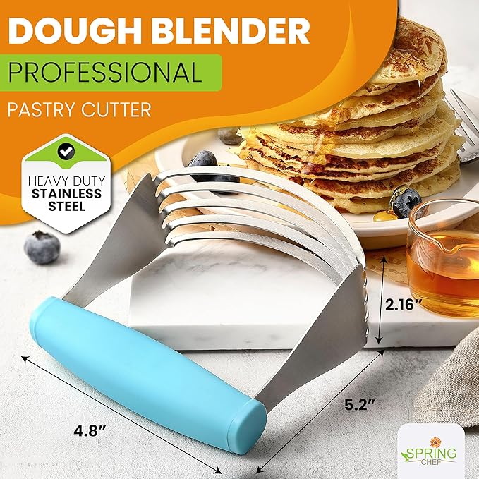 Spring Chef XL Dough Blender Tool For Baking, Heavy Duty Pastry Blender, Stainless Steel Pastry Cutter with Durable Blades, Dough Mixer, Butter Cutter for Easy Mixing, Dishwasher Safe - Aqua Sky
