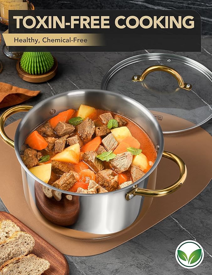 MICHELANGELO Stainless Steel Stock Pot - 8 Quart With Lid, Induction Compatible, Riveted Handle, Oven & Dishwasher Safe