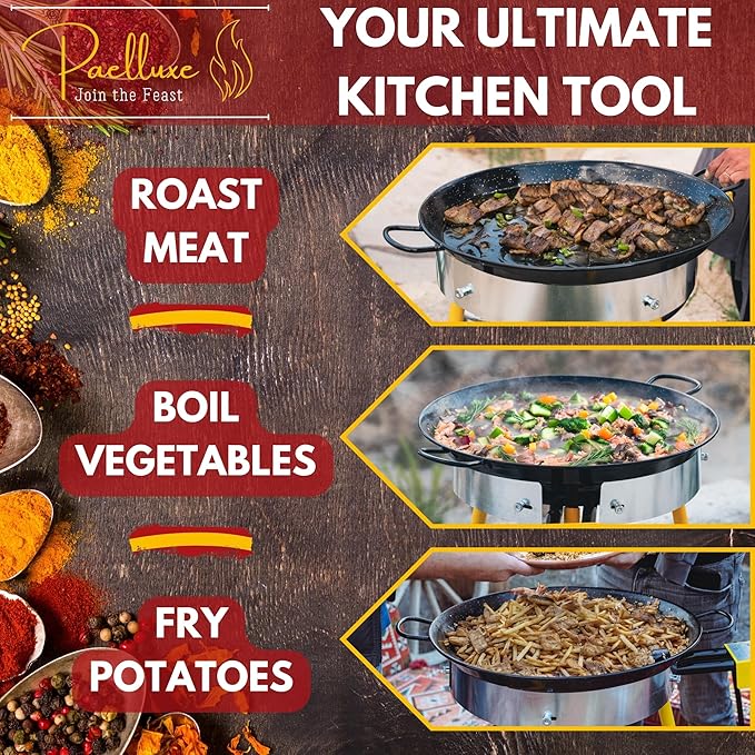 Paella Pan – Enamelled, No-Rust Steel Skillet for Propane & Gas Burners – Easy-to-Clean Pan for Indoor & Outdoor Cooking – Cacerola Paellera Sarten – 17 Inch, for 10 Servings