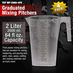 TCP Global 2 Liter (2000ml) Plastic Graduated Measuring and Mixing Pitcher (Pack of 4) - Holds Over 2 Quarts (64oz) - Pouring Cup, Measure & Mix Paint, Resin, Epoxy, Kitchen Cooking Baking Ingredients