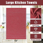 Homaxy Premium Kitchen Towels(18”x 28”, 8 Pack), Large Cotton Kitchen Hand Towels, Flat and Terry Dish Towels, 380 GSM Highly Absorbent Tea Towel Set with Hanging Loop, Red