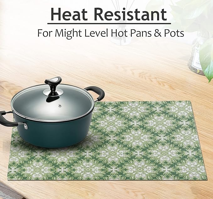 Ruvanti Placemats 100% Cotton 13x19 Inch, Dining Table Placemats Set of 6, Modern Place Mats for Dining Table Decor, Kitchen & Table Linens, Coffee Mat for Christmas Dinners - Grass Green