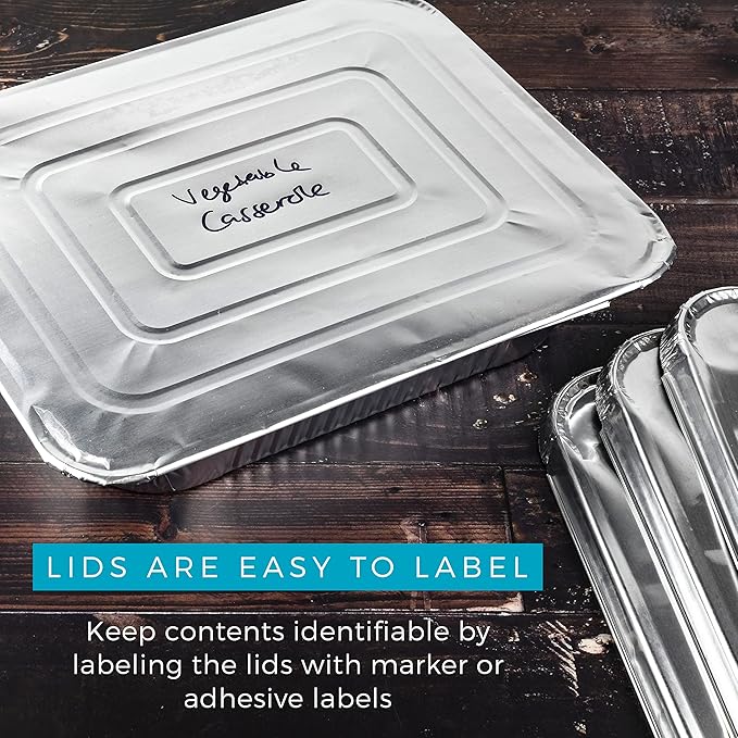 NYHI 9x13 Disposable Aluminum Foil Pans With Lids Large Half Size Deep Steam Pan and Oven Buffet Trays Food Containers for Catering Baking Roasting (1)