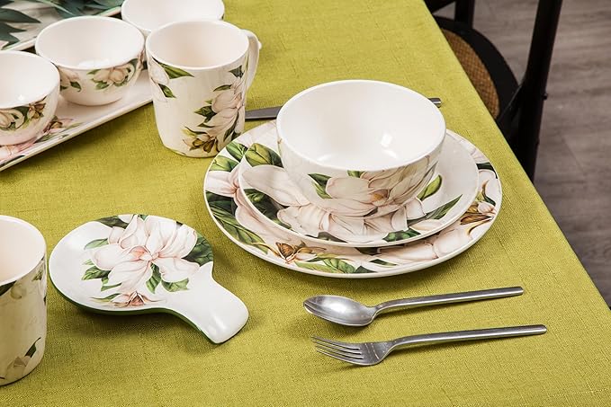 Bico Magnolia Floral Cereal Bowls Set of 4, 26 oz Deep Ceramic Soup Bowls for Cereal, Salad, Noodles, Kitchen, Microwave and Dishwasher Safe, Gift for Housewarming and Thanksgiving