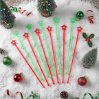 Mudder 100 Pieces 9.1 Inch Christmas Swizzle Sticks Cocktail Stirrers Plastic for Bar Disposible Plastic Star Top Crystal Swizzle Sticks for Christmas Party(Two Colors)