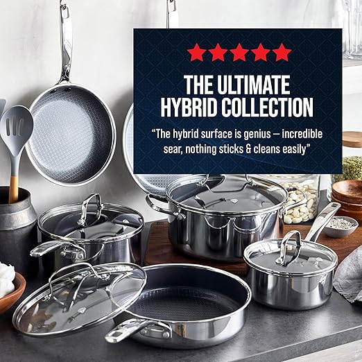 Blue Diamond Hybrid Nonstick Stainless Steel 4QT Saute Pan with Glass Lid, PFAS-Free Ceramic Diamond Bond, Deep Jumbo Skillet, Induction Ready, Dishwasher & Metal Utensil Safe, Stay-Cool Handle