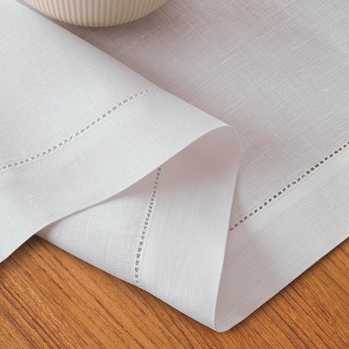 D'Moksha Homes Linen White Table Runner 54 Inches - Classic Hemstitch, 100% Pure Linen Coffee Table Runner 14 x 54 Inch Ideal for Dresser Tables - Summer, Fall and Halloween