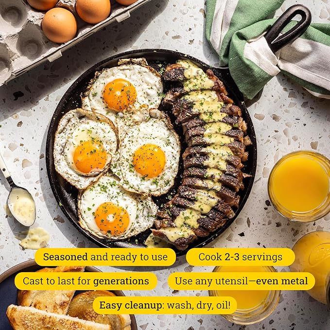 Lodge L9OG3 Cast Iron Round Griddle, Pre-Seasoned, 10.5-inch - Made in USA, Compatible with Stovetop, Oven, Grill & Campfire