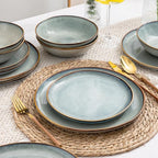 AmorArc Ceramic Dinnerware Sets,Handmade Reactive Glaze Stoneware Plates and Bowls Set,Highly Chip and Crack Resistant | Dishwasher & Microwave Safe,Service for 8 Dishes Set (24pc)