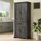 DWVO 71" Tall Kitchen Pantry Cabinet, Farmhouse Freestanding Storage Cabinet with Doors, Drawer and Adjustable Shelves for Kitchen, Living Room, Dining Room, Rustic Dark Oak