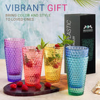 Laguna Plastic Drinking Glasses, Premium Quality Durable BPA-Free Water Tumblers, Dishwasher-Safe, Stackable Cups in Assorted Colors, 18 oz Set of 12