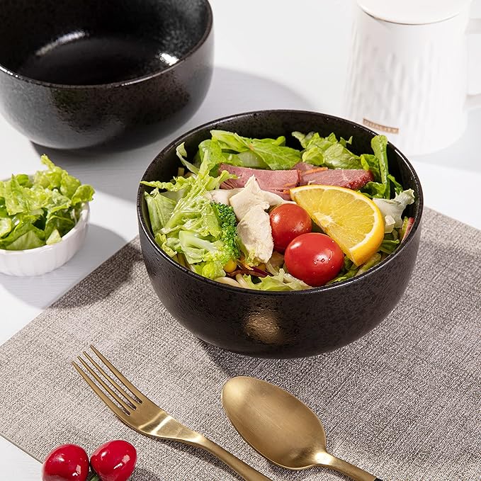 S&Q'S CERAMICS Soup Bowls - 36 Ounce Ceramic Bowl Set, Kitchen Bowls for Large Cereal, Noodle, Soup, Breakfast, Microwave and Dishwasher Safe, [Set of 4], Black and Grey