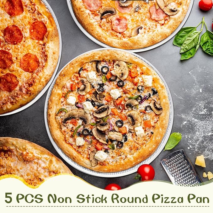 Nuogo 5 Pcs 16 Inch Pizza Pan with Holes Aluminum Mesh pizza Screen Seamless Round Tray for Oven Nonstick Baking Sheet for Kitchen Bakery Restaurant BBQ Party Cookware Supplies