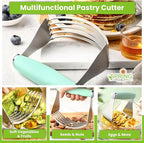 Spring Chef XL Stainless Steel Pastry Cutter Tool for Baking - Heavy Duty Dough Blender - Butter & Dough Cutter Tool with Sharp Blades - Pastry Blender for Easy Mixing - Dishwasher Safe - Mint