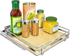 LYNK PROFESSIONAL® Élite™ Pull Out Spice Rack Organizer for Inside Kitchen Cabinets - 10-1/4 inch Wide - Slide Out Drawer – Wood/Chrome Sliding Spice Cabinet Organization Shelf Racks - 1 Tier