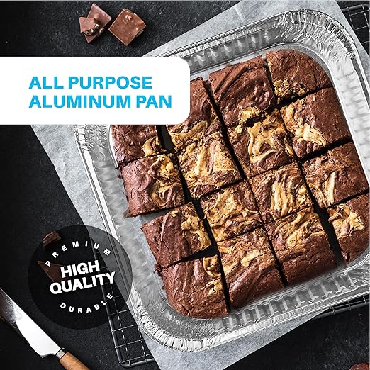 MontoPack 8” Disposable Aluminum Foil Square Baking Pans | 8 x 8 Cake Pan Tin for Broiling, Toaster Oven, Meal Prep, Roasting, Take Out | 20 Pack (8" X 8" With Lids)