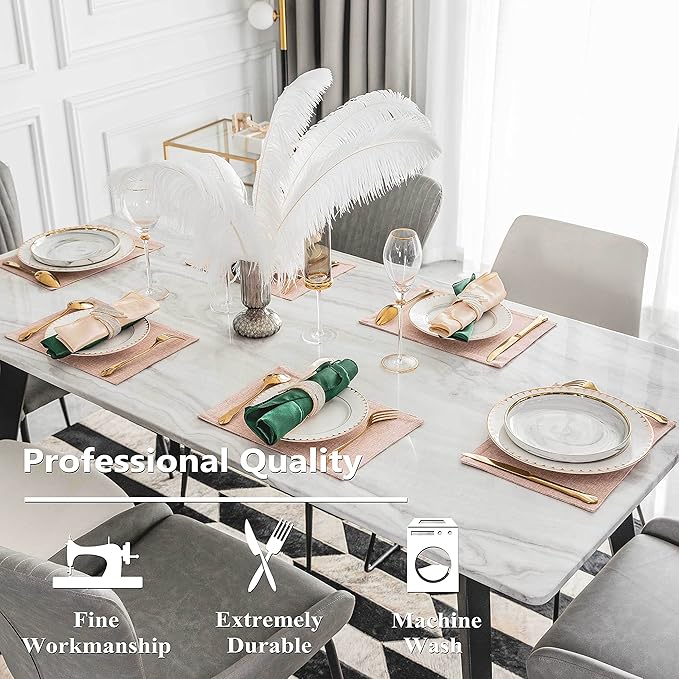 Home Brilliant Placemats Set of 6 Pink Apricot Table Place Mats for Women Wedding Decoration Blush Placemats Washable Place Mats for Dining Kitchen Restaurant Table, Pink