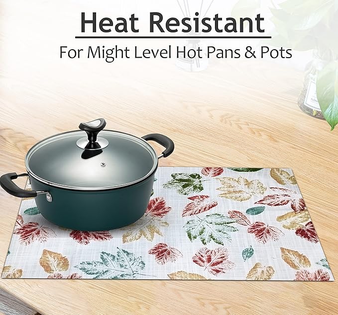 Ruvanti Placemats 100% Cotton 13x19 Inch, Dining Table Placemats Set of 6, Modern Place Mats for Dining Table Decor, Kitchen & Table Linens, Coffee Mat for Christmas Dinners - Stamped Leaves