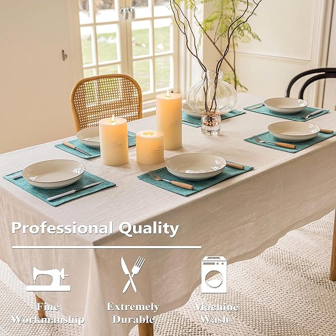 Home Brilliant Linen Placemats Set of 6 Heat Resistant Dining Table Place Mats for Kitchen Table, 13 x 19 inches, Peacock