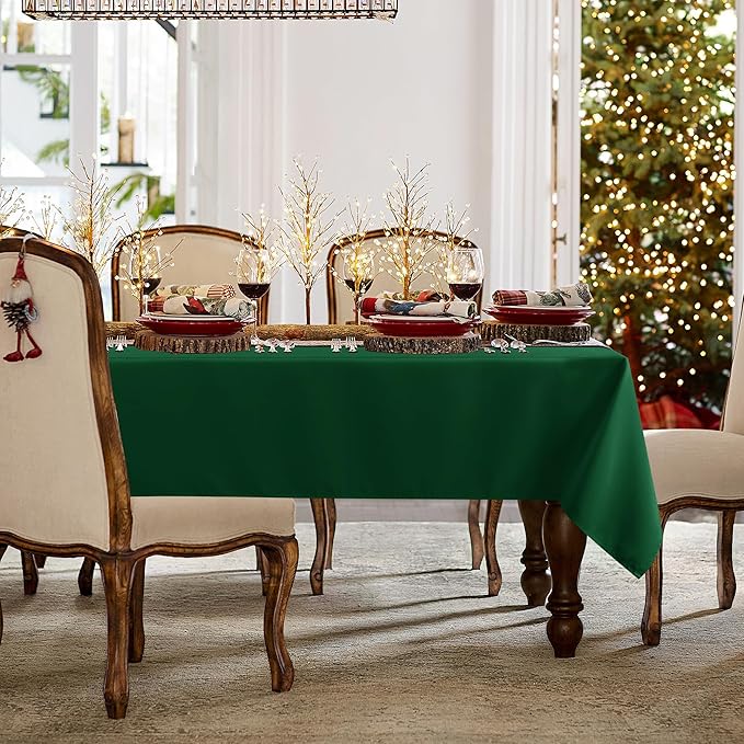 sancua Rectangle Tablecloth - 60 x 102 Inch - Stain and Wrinkle Resistant Washable Polyester Table Cloth, Decorative Fabric Table Cover for Dining Tables, Buffet Parties and Christmas, Hunter Green