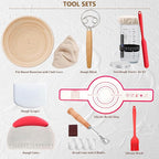 Complete Sourdough Starter Kit, Banneton Bread Proofing Basket with Glass Sourdough Starter Jar, Sourdough Bread Baking Supplies, 9'' Round Bread Proofing Basket, Sourdough Starter for Bread Making Baking Fermentation