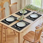 Softalker Faux Linen Placemats Set of 4-12 x 18 Inch, Heat Resistant Double Layered Durable Burlap Farmhouse Place Mats, Non-Slip Washable Rustic Table Mats for Dining, Kitchen, Party（Black