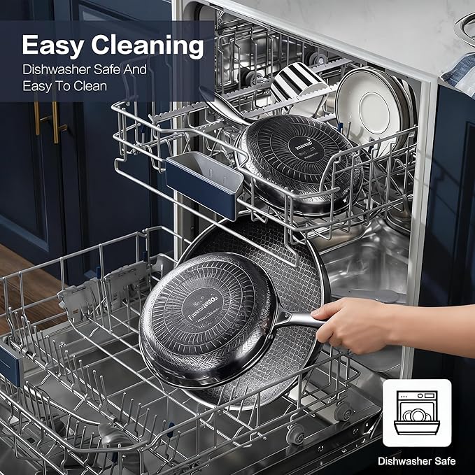 Non Stick Frying Set, 8, 10 and 12-Inch Hybrid Non Toxic Fry Pan Skillet with Lids, Dishwasher and Oven Safe, Induction Ready, Silver Kitchen Cookware set (7-Pcs Pan Set)