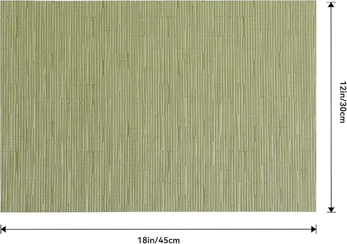 Leetaltree Pea Green Placemats Set of 12 - Heat Resistant Non-Slip Place mats for Dining Table, Washable Durable PVC Vinyl Woven Table Mats（Pea Green, 12）