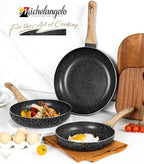 MICHELANGELO Non Stick Frying Pans - 8"+9.5"+11" Nonstick Frying Pan Set with Non-Toxic Stone Coating, Frying Pans Nonstick with Anti-Scald Handle, Induction Compatible