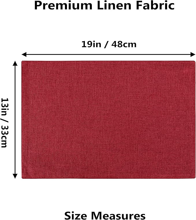 Home Brilliant Cloth Placemats Set of 8 Red Linen Placemats for Dinner Heat Resistant Dining Table Mats Kitchen Place Mats, Dark Red Burgundy