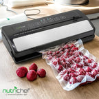 NutriChef Food Vacuum Sealer Machine, Stainless Steel & ABS Body, Automatic Sealing System for Dry and Moist Foods, LED Touch Controls, Includes Bags, Hose & Roll Cutter, 110W Suction Power, 14"x6"