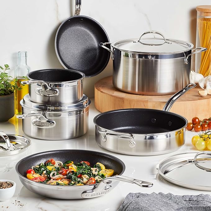 Hestan ProBond Forged TITUM - Professional Clad Stainless Steel, Nonstick, 10-Piece Cookware Set, Induction Compatible, Made without PFOAs